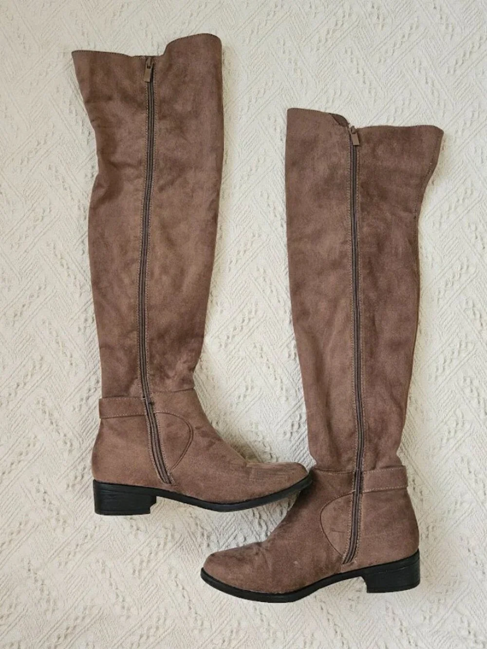 Top Moda Faux Leather Suede Over The Knee Boots Taupe Buckle Western Shoes 8